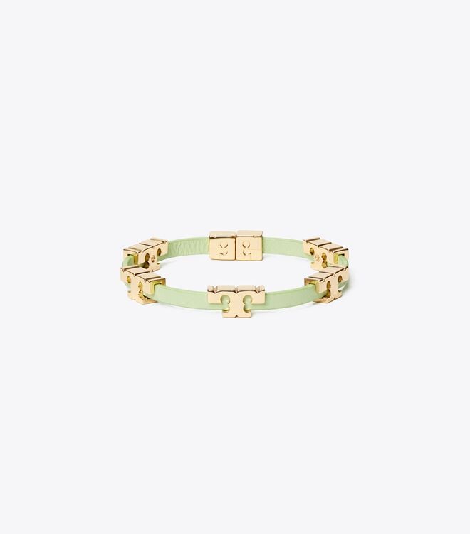 Gold / Mint Women's Tory Burch Serif-t Single-wrap Bracelet | VBOWRT-937