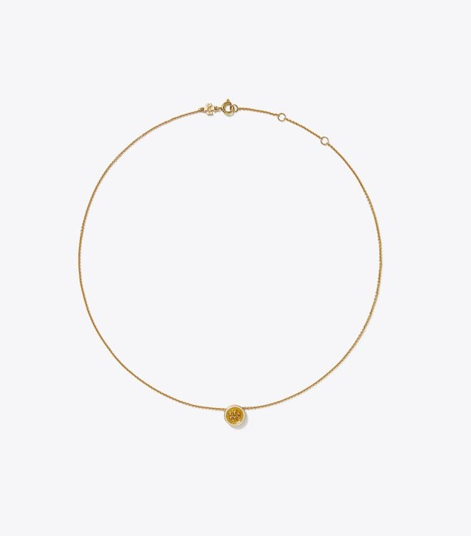 Gold Women's Tory Burch Kira Guilloché Pendant Necklace | GYXNDW-384