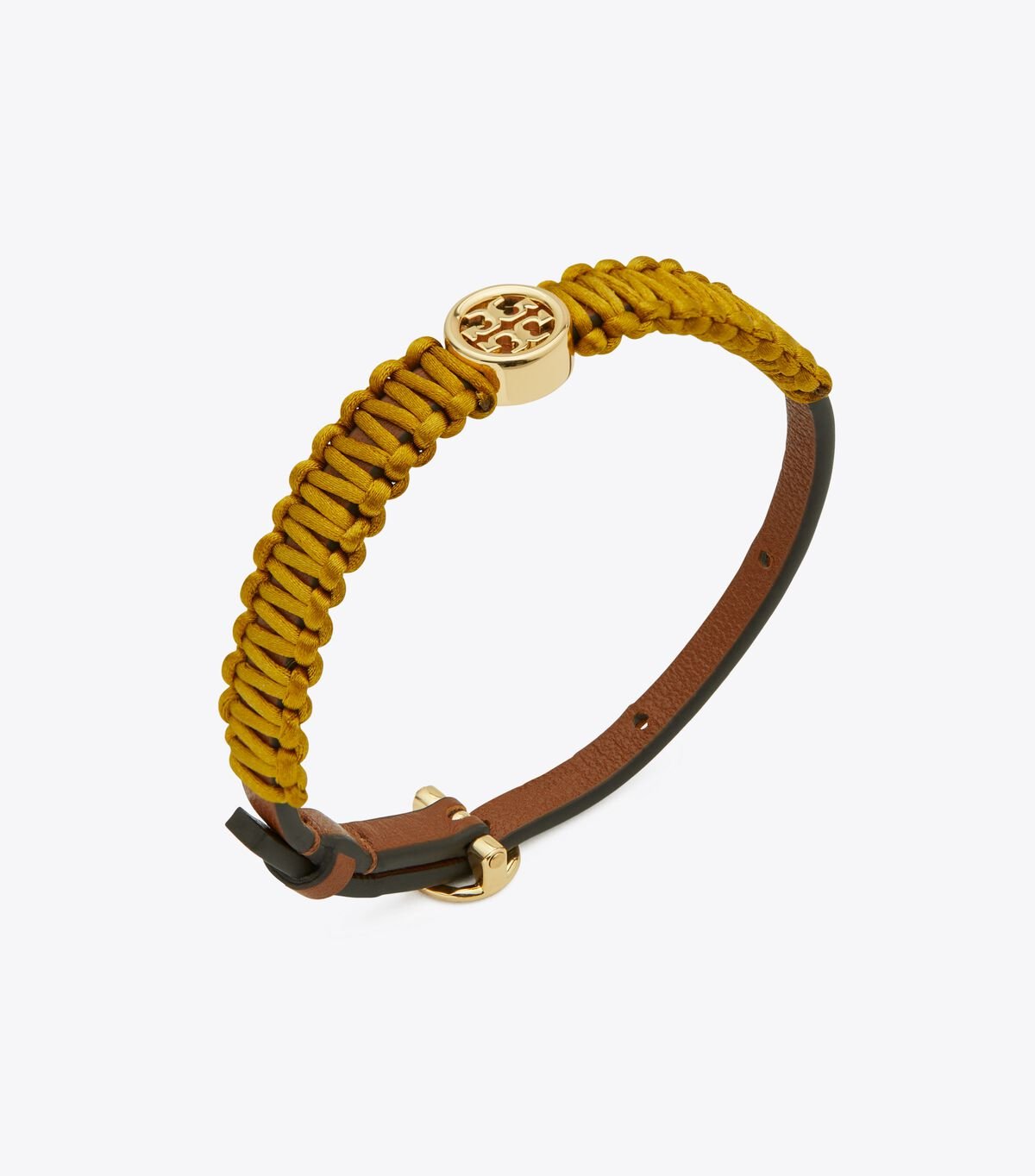 Gold / Yellow Women's Tory Burch Miller Silk Leather Bracelet | BIZEKR-185