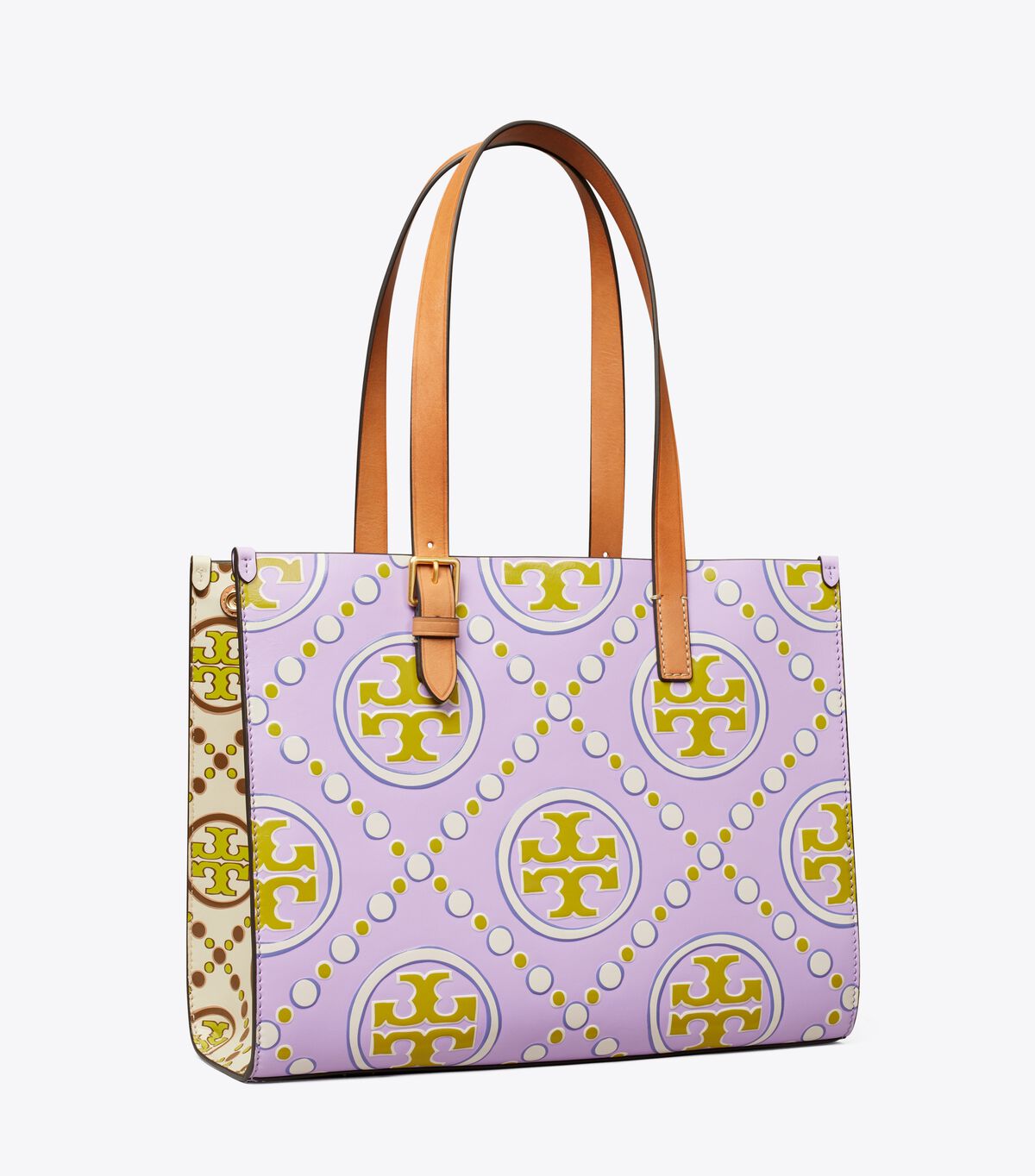 Lavender / White Women's Tory Burch Small T Monogram Contrast Embossed Tote Bags | VMBLJP-814