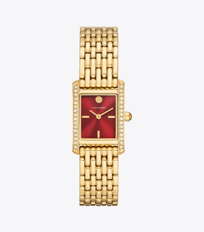 Red / Gold Women's Tory Burch Eleanor Mini Stainless Steel Watches | PUXESF-290