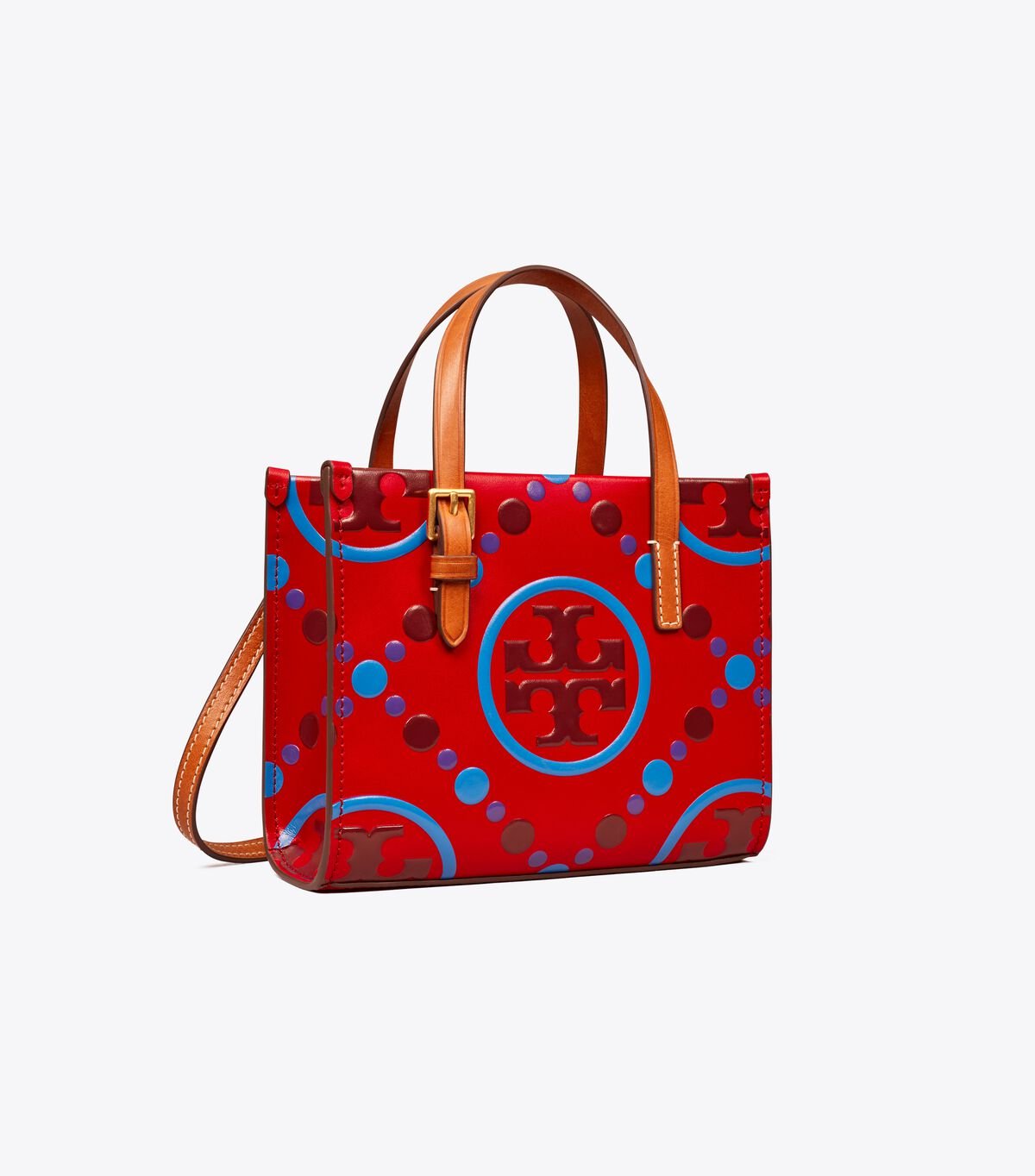 Red Women's Tory Burch Mini T Monogram Contrast Embossed Square Tote Bags | IAGZPM-058