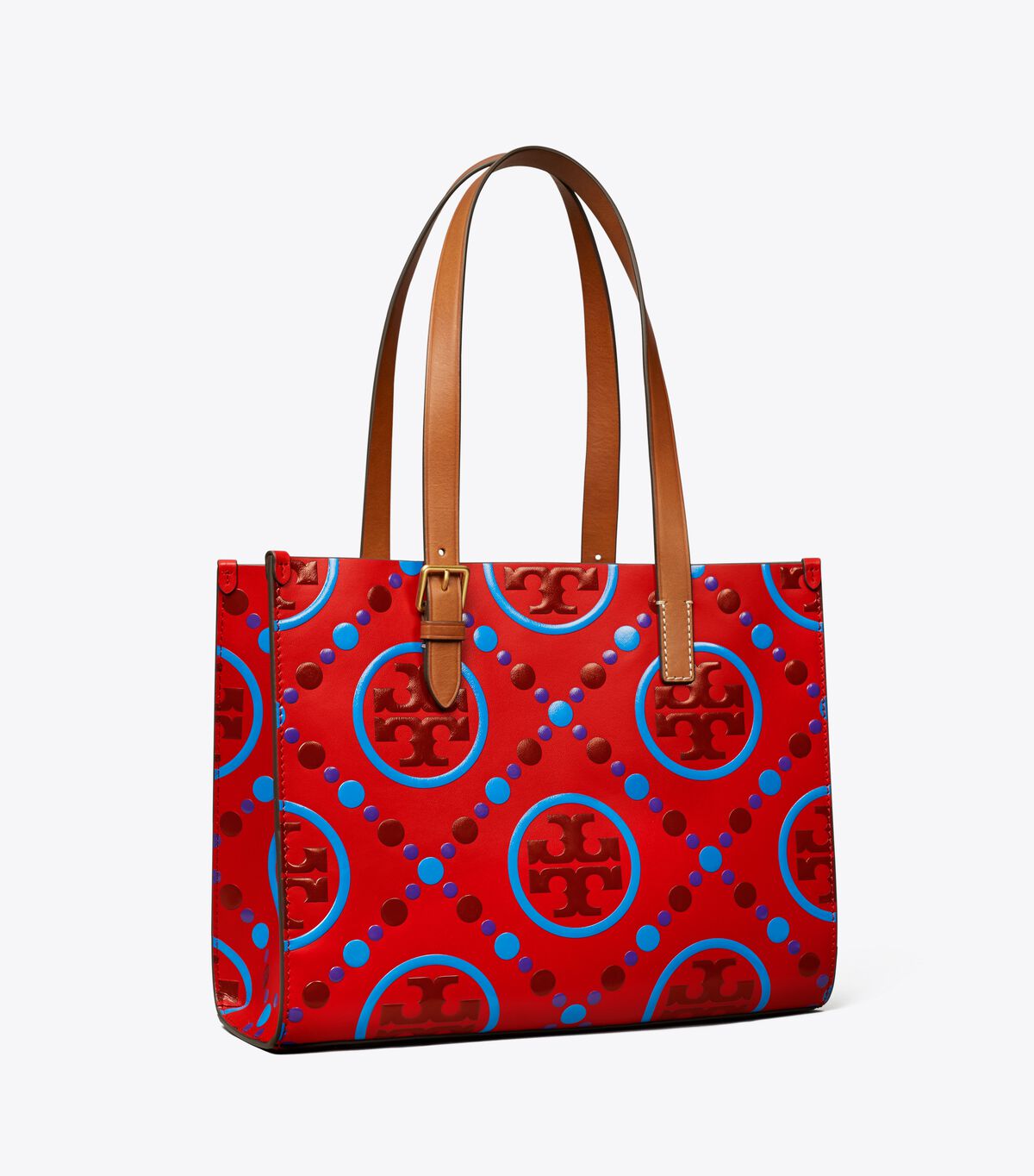 Red Women's Tory Burch Small T Monogram Contrast Embossed Tote Bags | PDNZAE-307