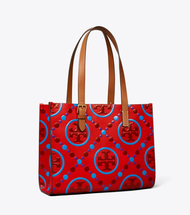 Red Women's Tory Burch Small T Monogram Contrast Embossed Handbag | XIKMPN-523