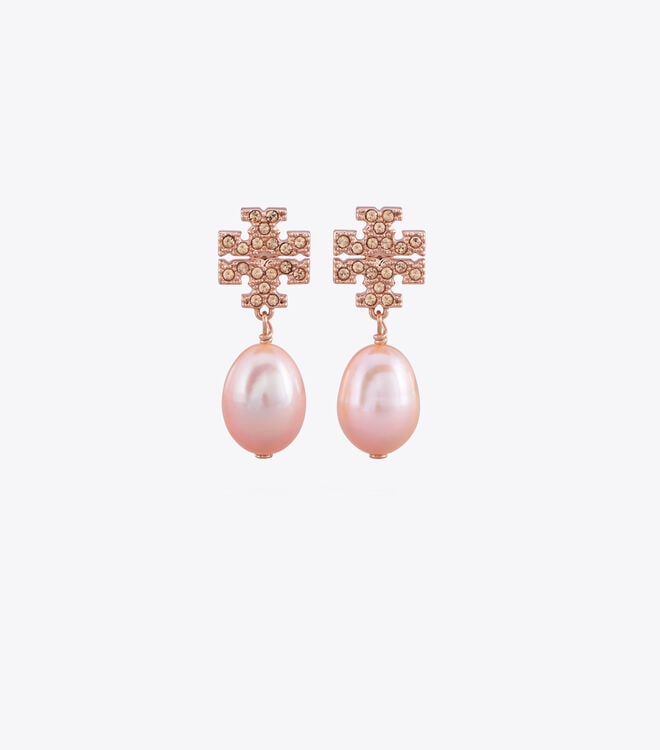 Rose Gold Women's Tory Burch Kira Pavé Pearl Drop Earrings | YCKNQJ-471