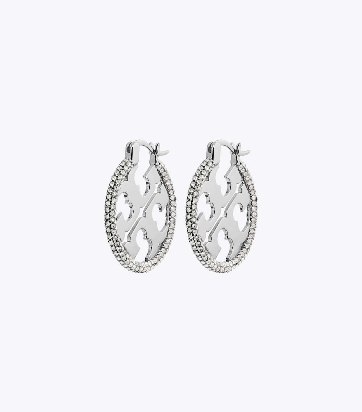 Silver Women's Tory Burch Miller Pavé Hoop Earrings | KYBECW-178