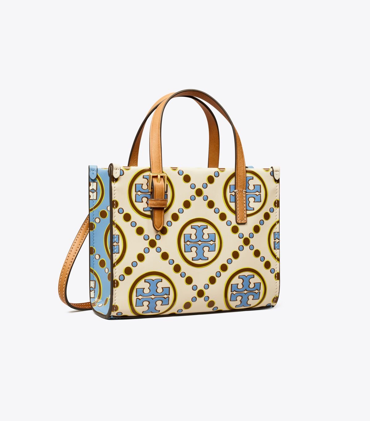 White / Blue Women's Tory Burch Mini T Monogram Contrast Embossed Square Tote Bags | TCXDAU-832