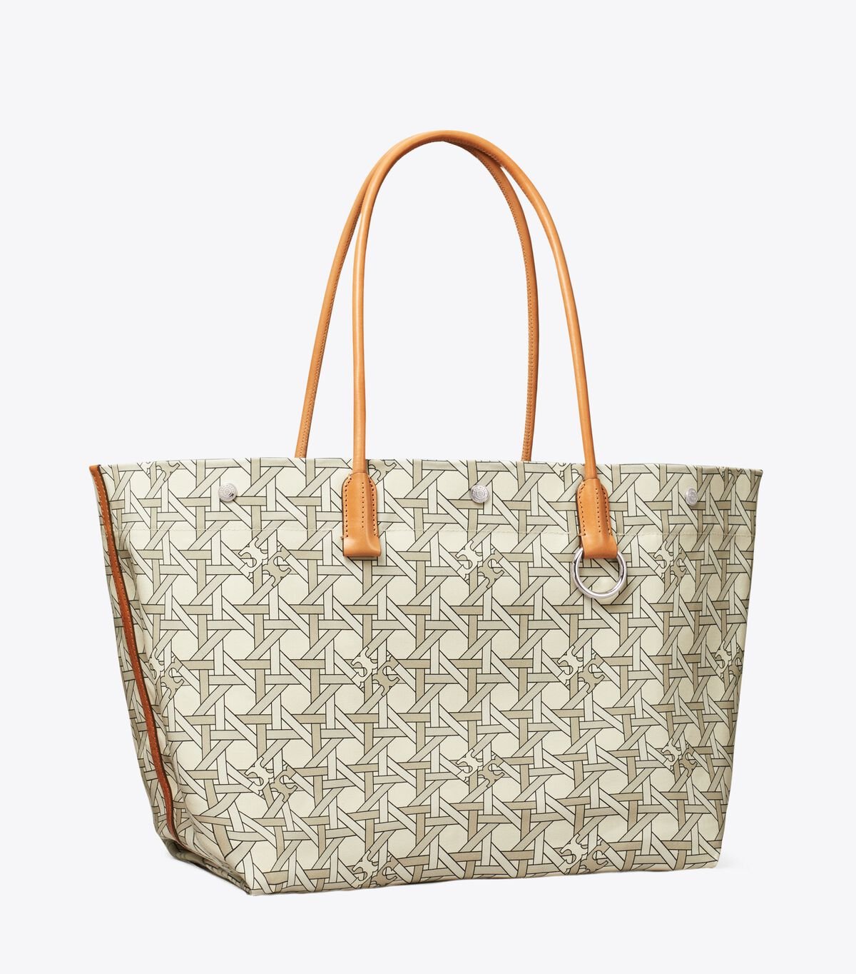 White Women's Tory Burch Canvas Basketweave Tote Bags | HIKYSZ-674