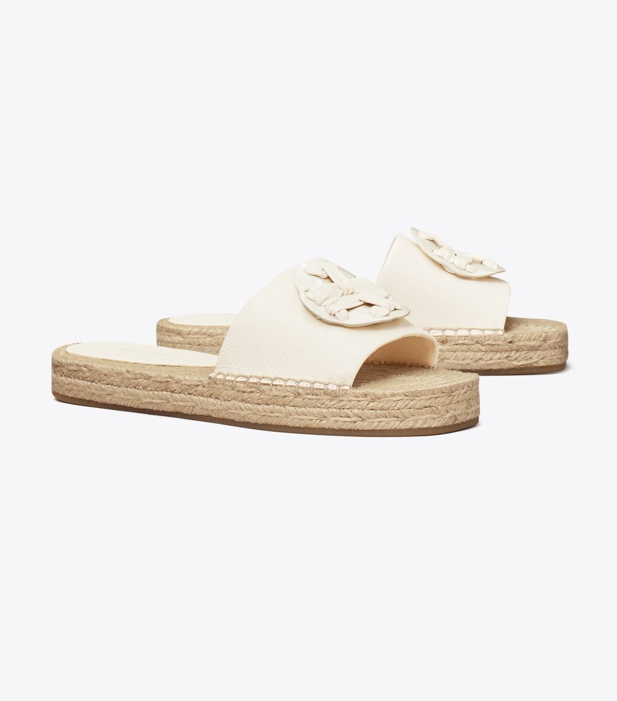 White Women's Tory Burch Woven Double T Espadrille Slides | QKPRLU-361